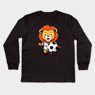 Cute Soccer Lion For Kids Football Boys Kids Long Sleeve T-Shirt